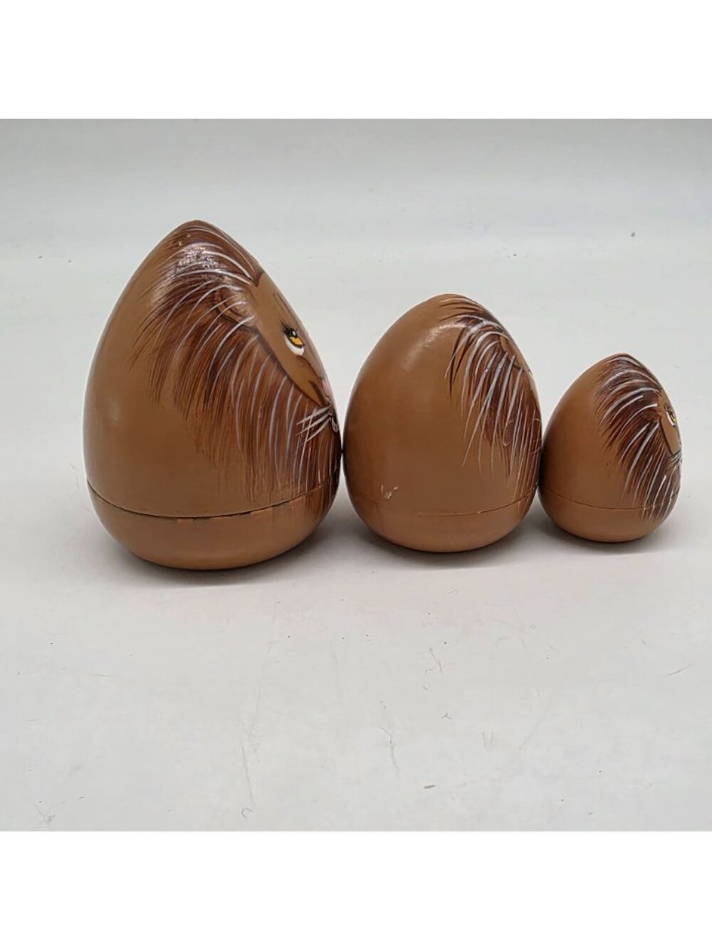Wooden Nesting Dolls Lion Design Set Of 3 Brown & Tan Colors Handpainted - Picture 6 of 7